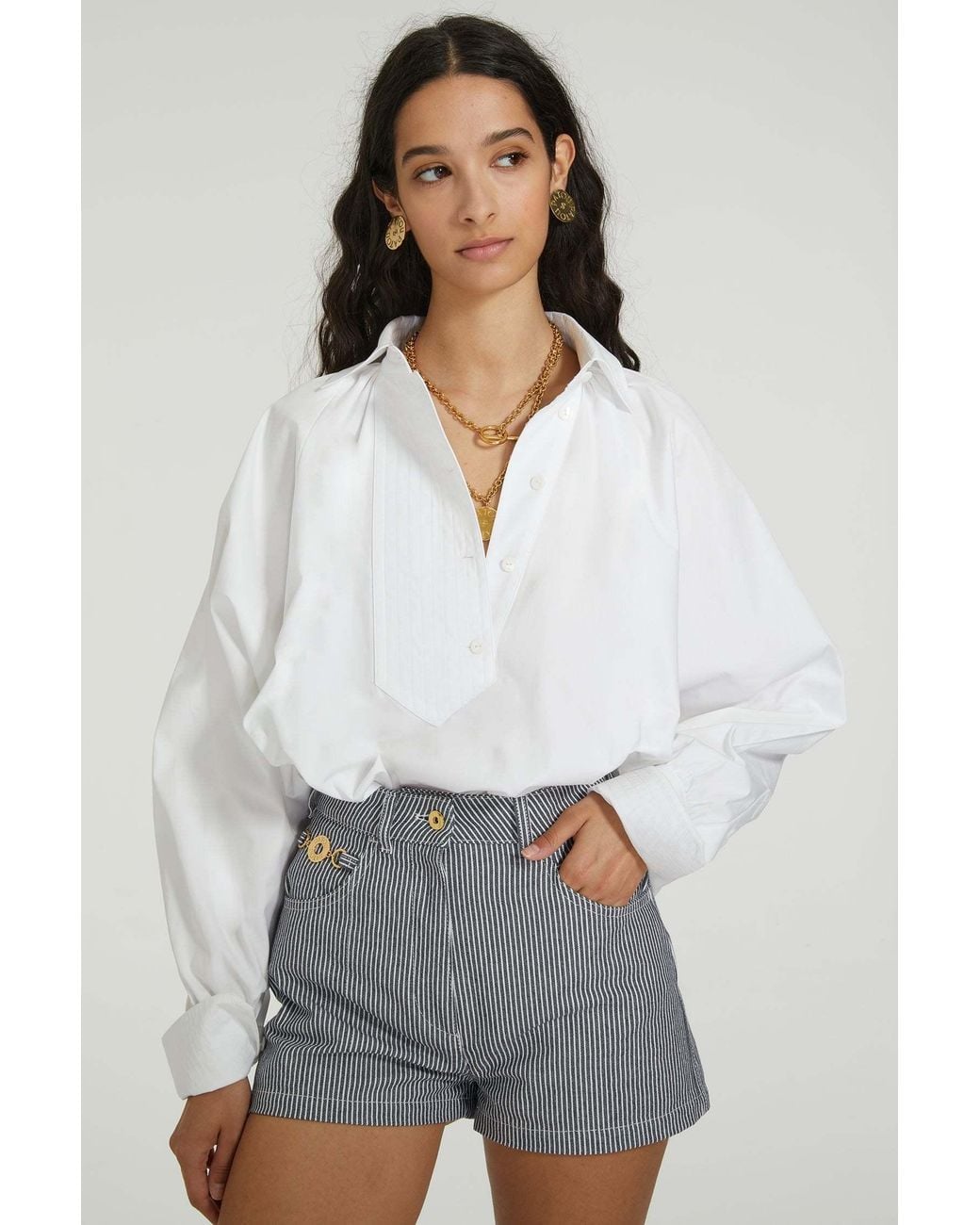Patou White Artist Long Sleeved Gathered Blouse