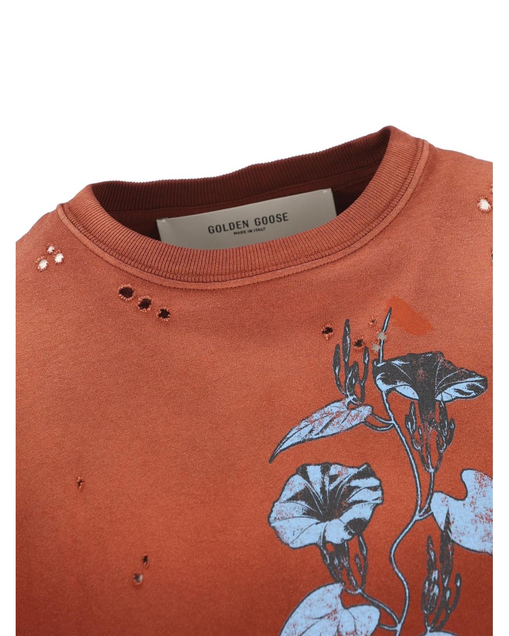 Golden Goose Deluxe Brand Red Floral Printed Distressed T-Shirt