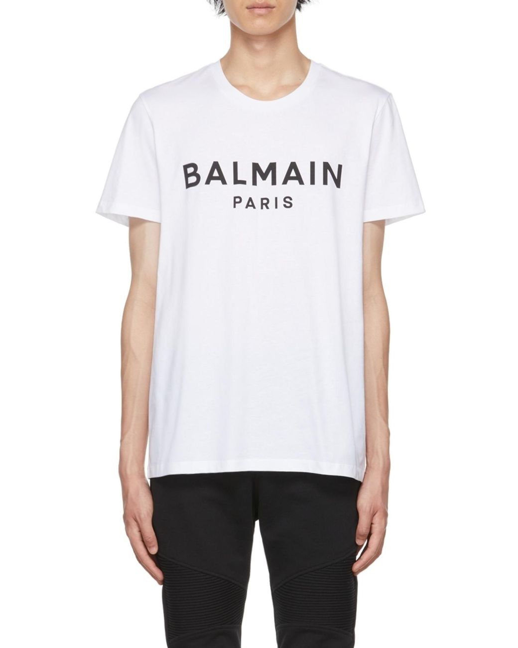 Balmain White Logo Printed Crewneck T-Shirt for men