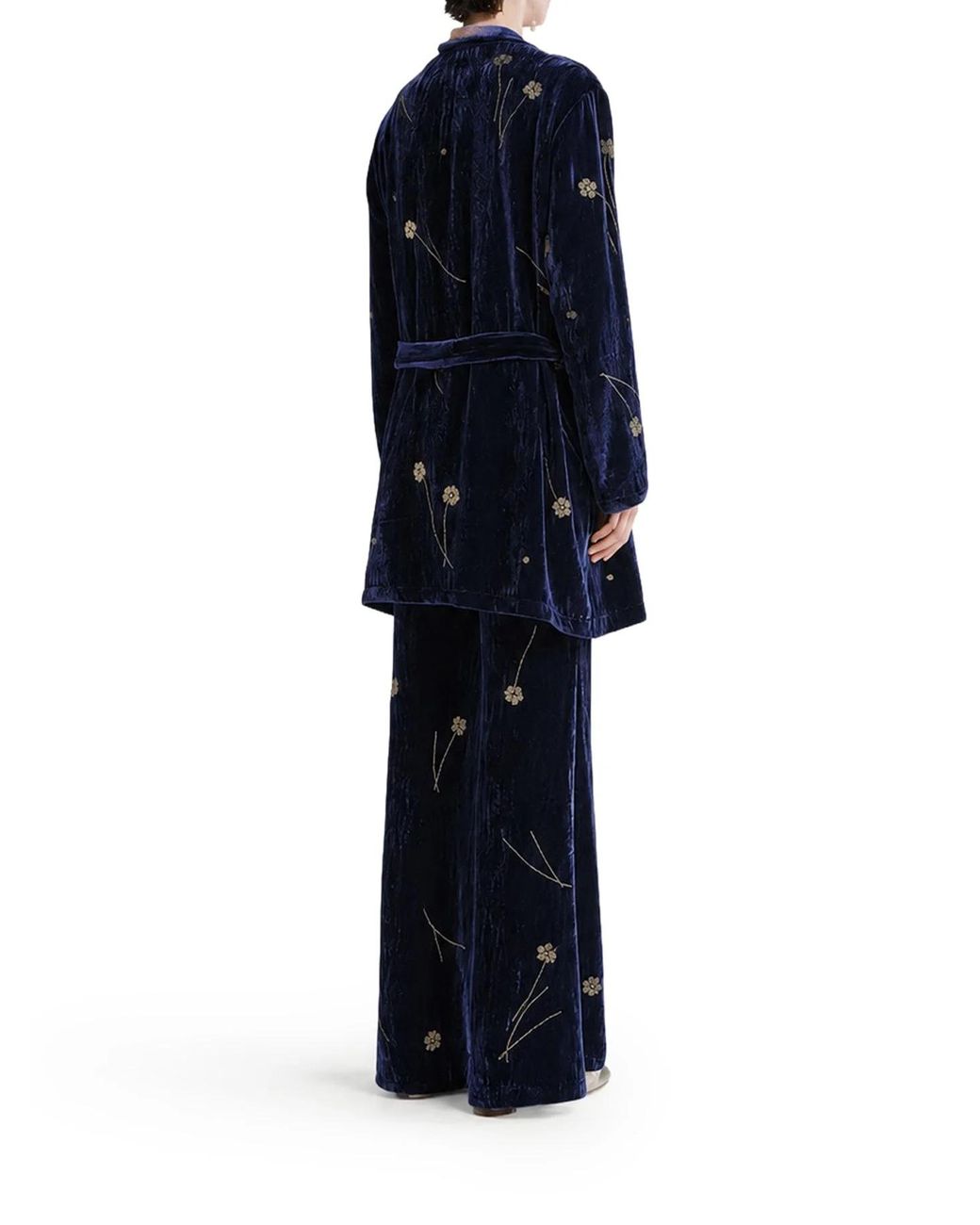Forte_forte Blue Embroidered Velvet Kimono-Style Jacket