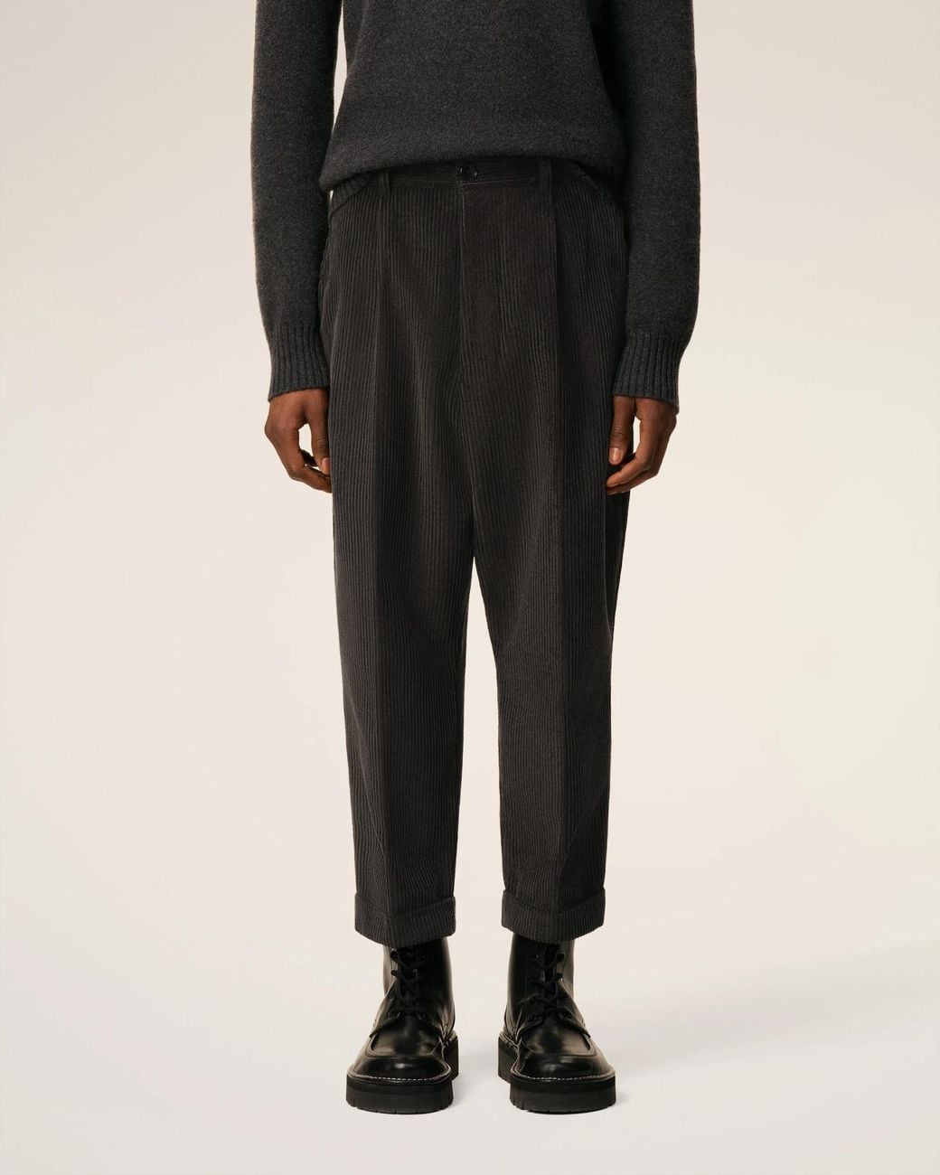 AMI Black Pleated Cuffed Trousers for men