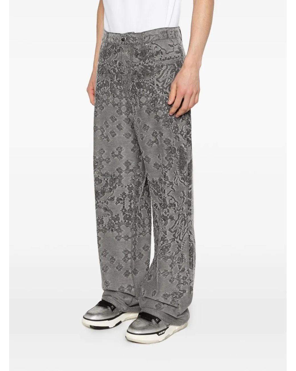 Amiri Gray Paisley Wide-Leg Jeans for men