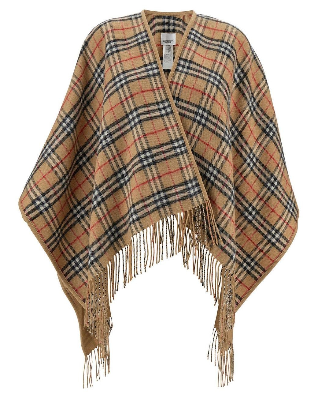 Burberry Brown Checked Fringed-Edge Reversible Cape