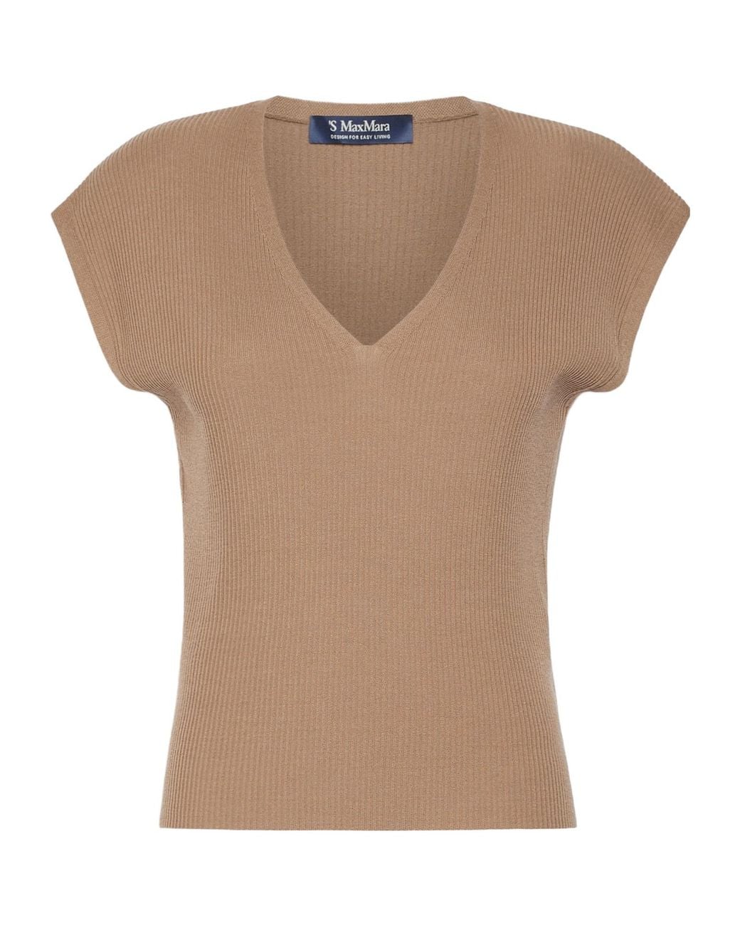 Max Mara Natural Ribbed V-Neck Top