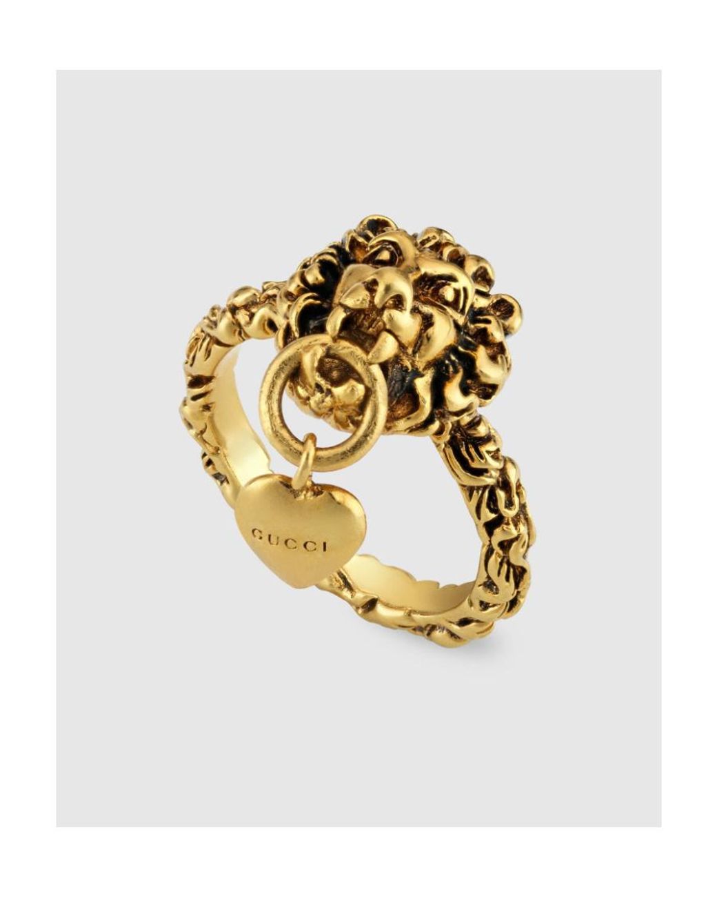 Gucci Metallic Lion Head-Heart Textured Ring