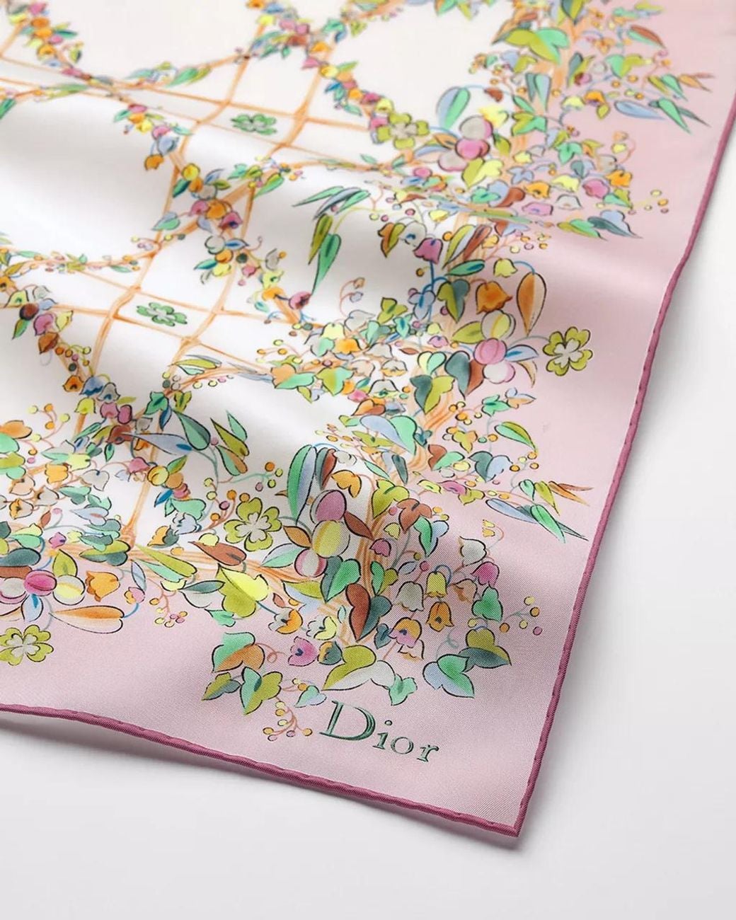 Dior White Floral Cannage 90 Square Scarf