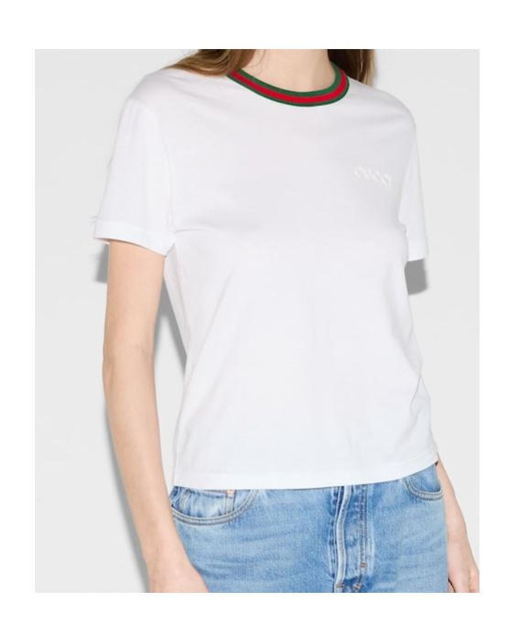 Gucci White Logo Detailed Crewneck T-Shirt