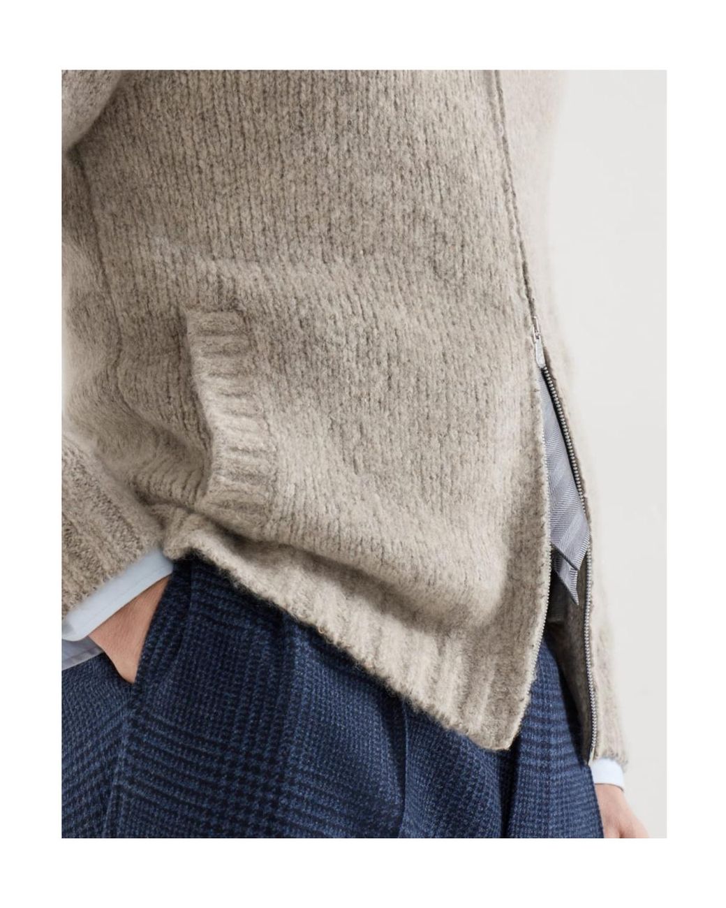 Brunello Cucinelli Gray Long-Sleeved Zip-Up Cardigan for men