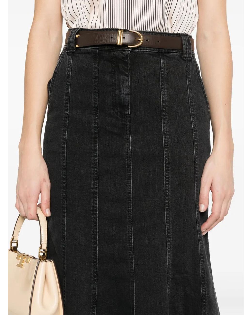 Twinset Black Pleated Denim Skirt