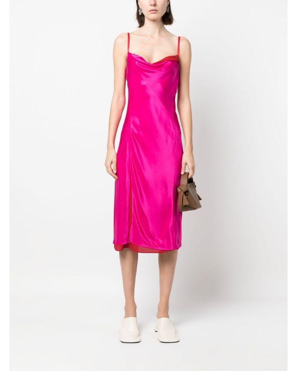 Acne Pink Satin Petticoat Dress With Adjustable Shoulder Straps