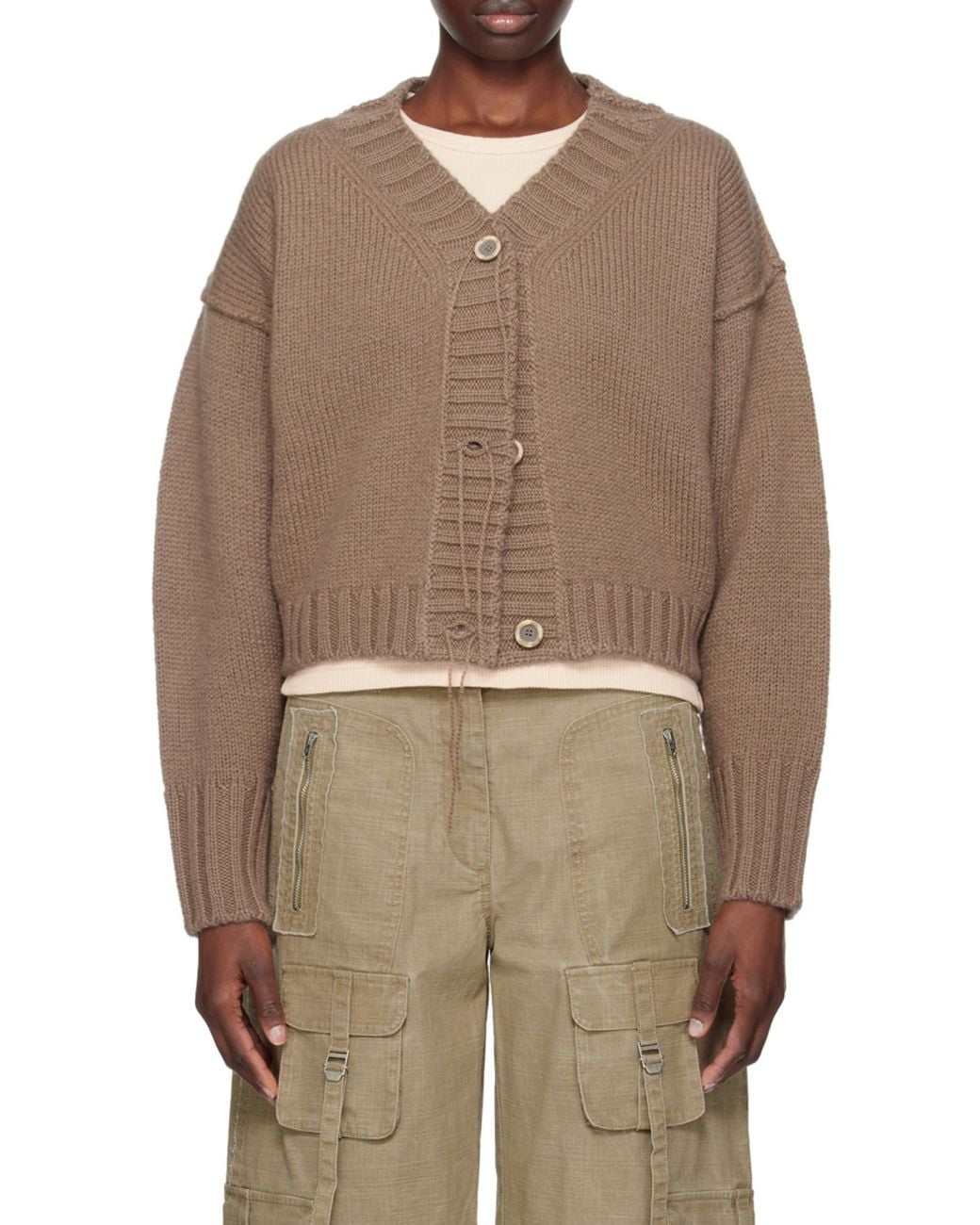 Acne Natural V-Neck Buttoned Cardigan