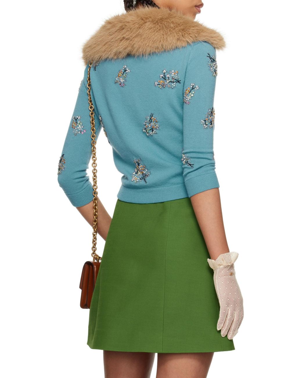 Valentino Blue Embellished Three-Quarter-Sleeved Cardigan