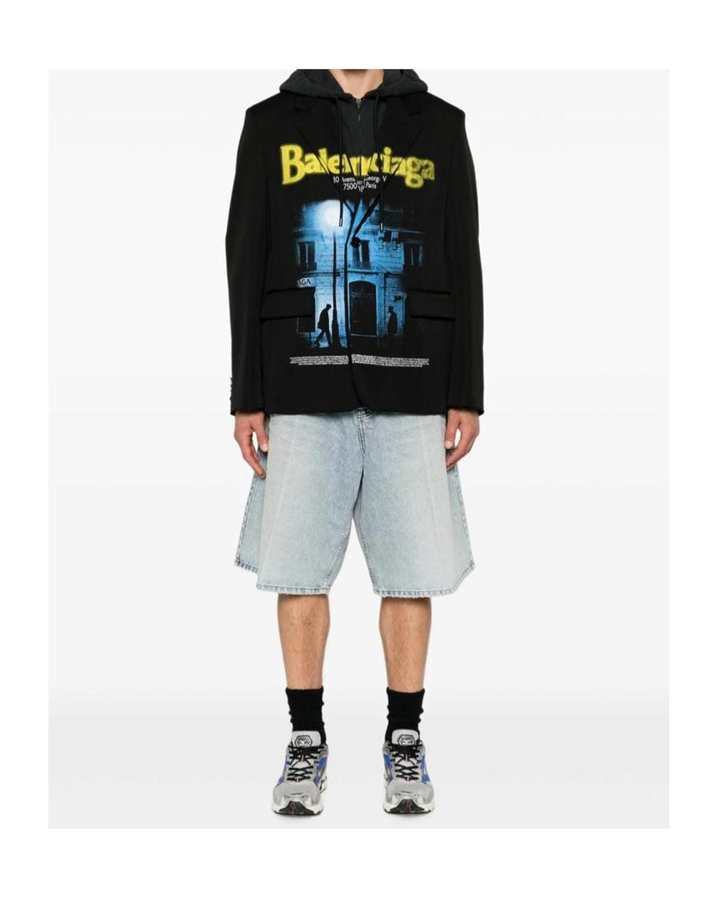 Balenciaga Black Layered Hooded Jacket for men