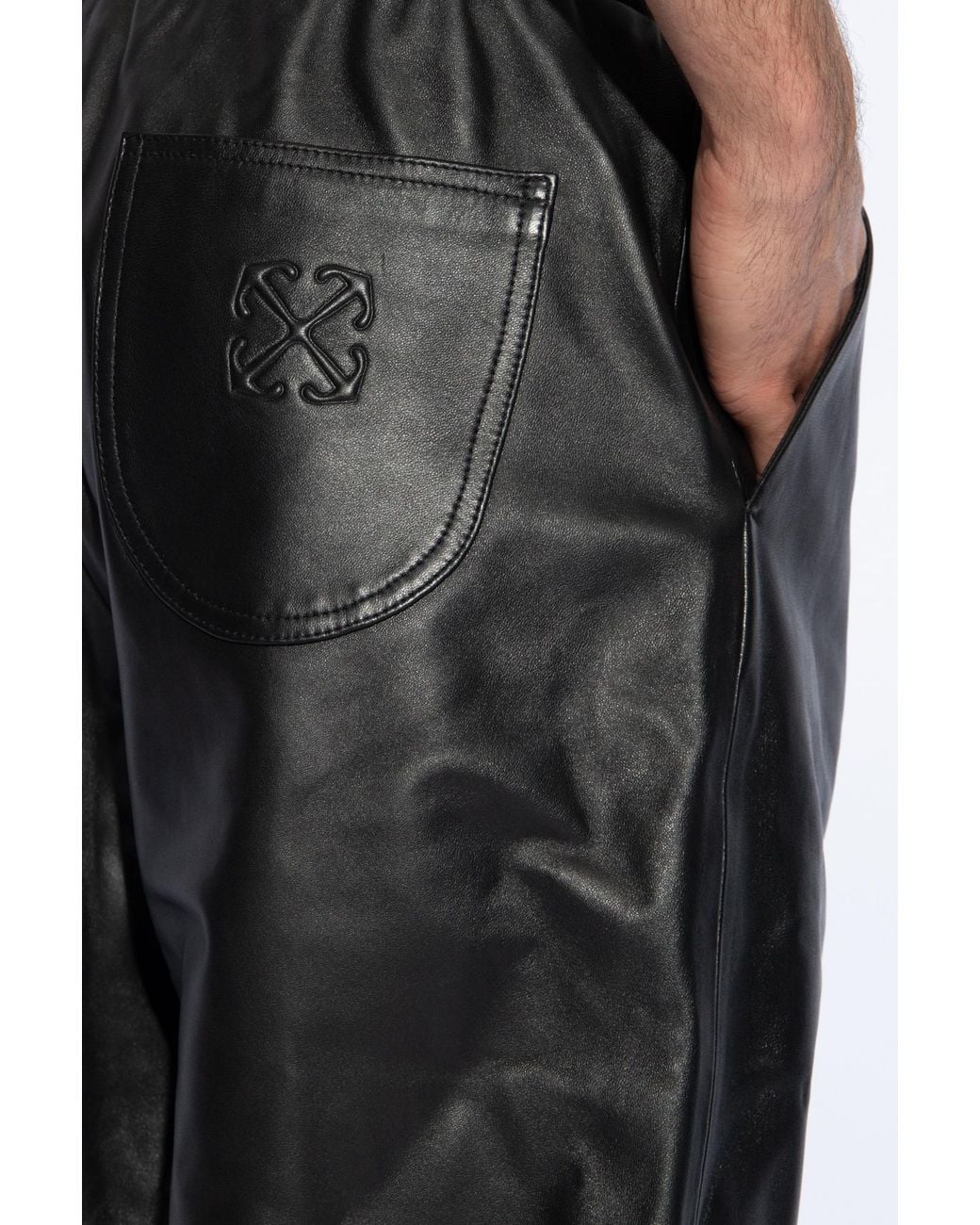 Off-White c/o Virgil Abloh Black Drawstring Leather Trousers for men