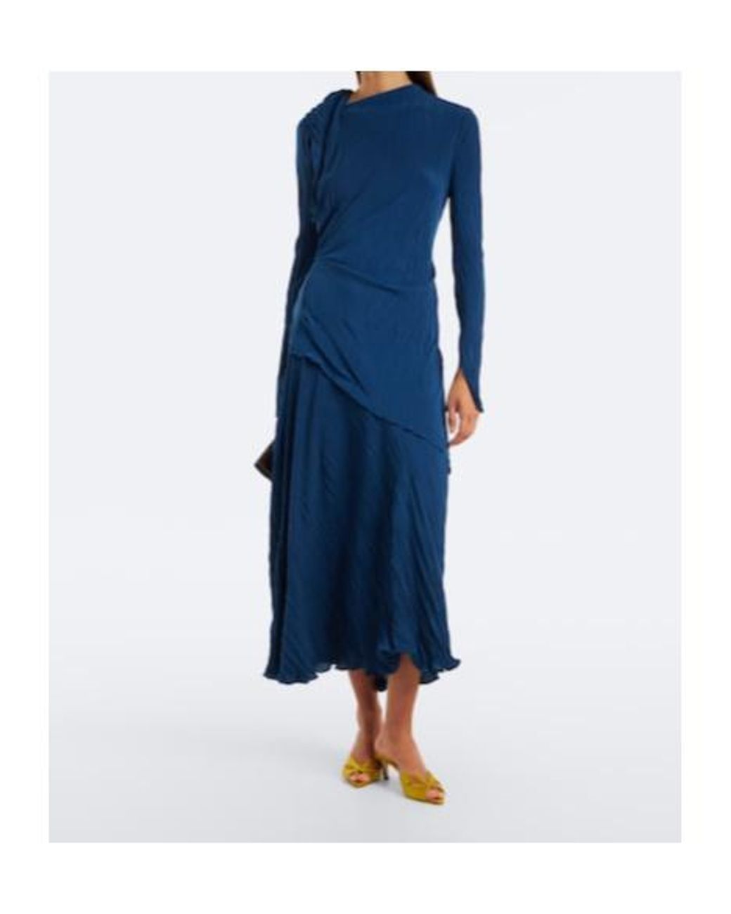Victoria Beckham Blue Asymmetric Pleated Midi Dress
