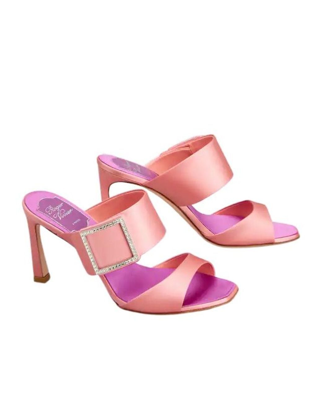 Roger Vivier Pink Trompette Satin Mules