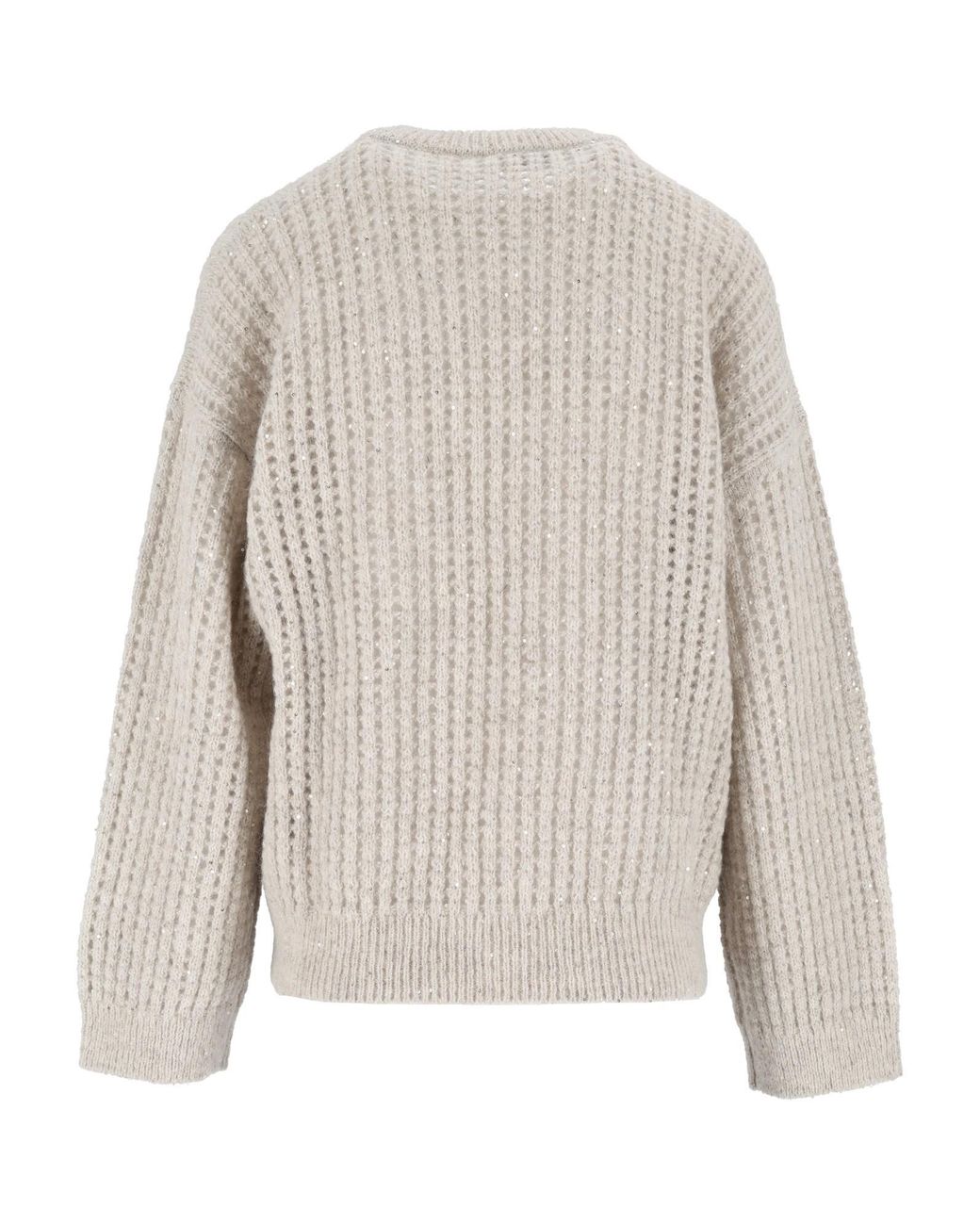Peserico White Open-Knit Sequined Jumper
