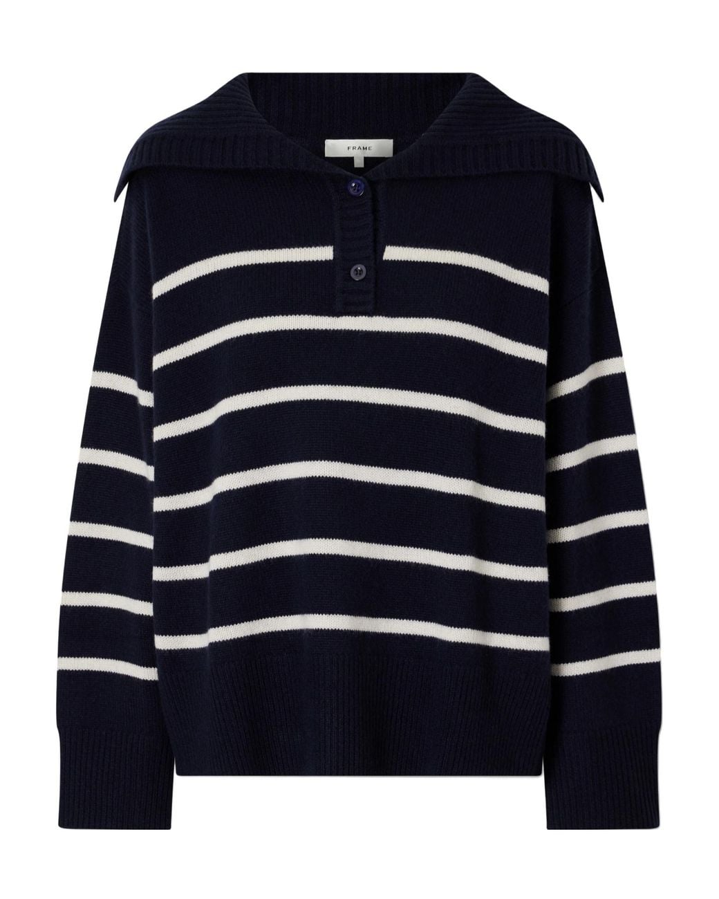 FRAME Blue Striped Cashmere Polo Shirt