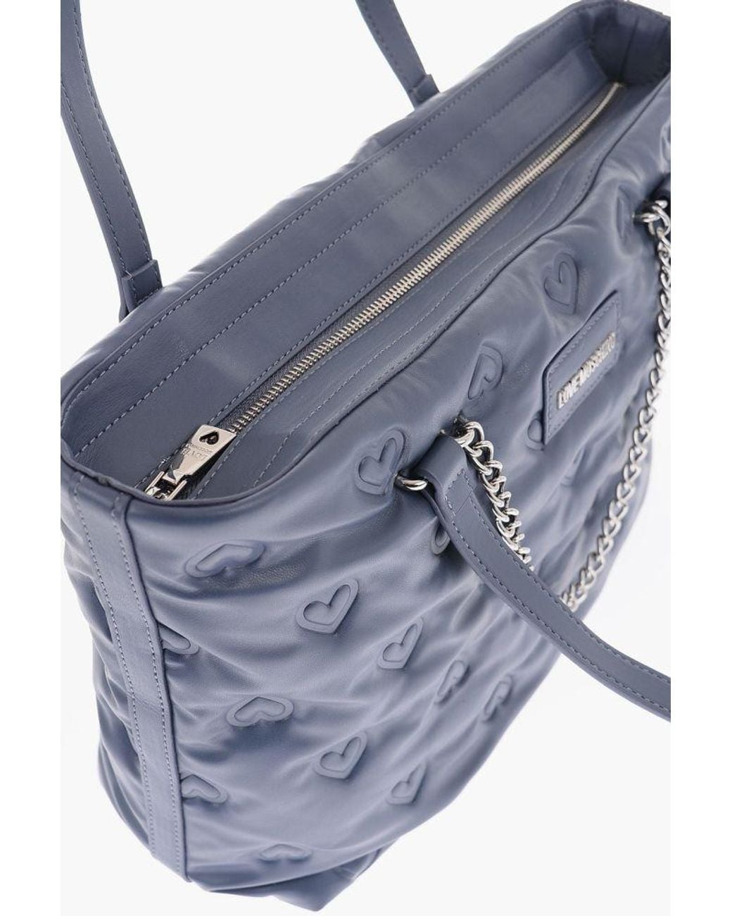 Embossed Caligraphy Moschino Chain-Detail Logo-Lettering Tote-Bag in Blue | Lyst