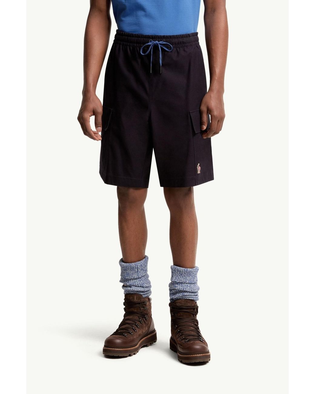 Moncler Blue Cotton Gabardine Cargo Shorts for men