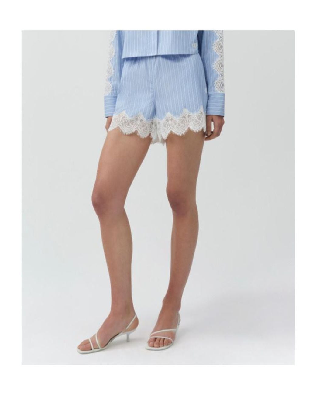 Jonathan Simkhai Blue Emmie Lace-Trim Striped-Pattern Shorts