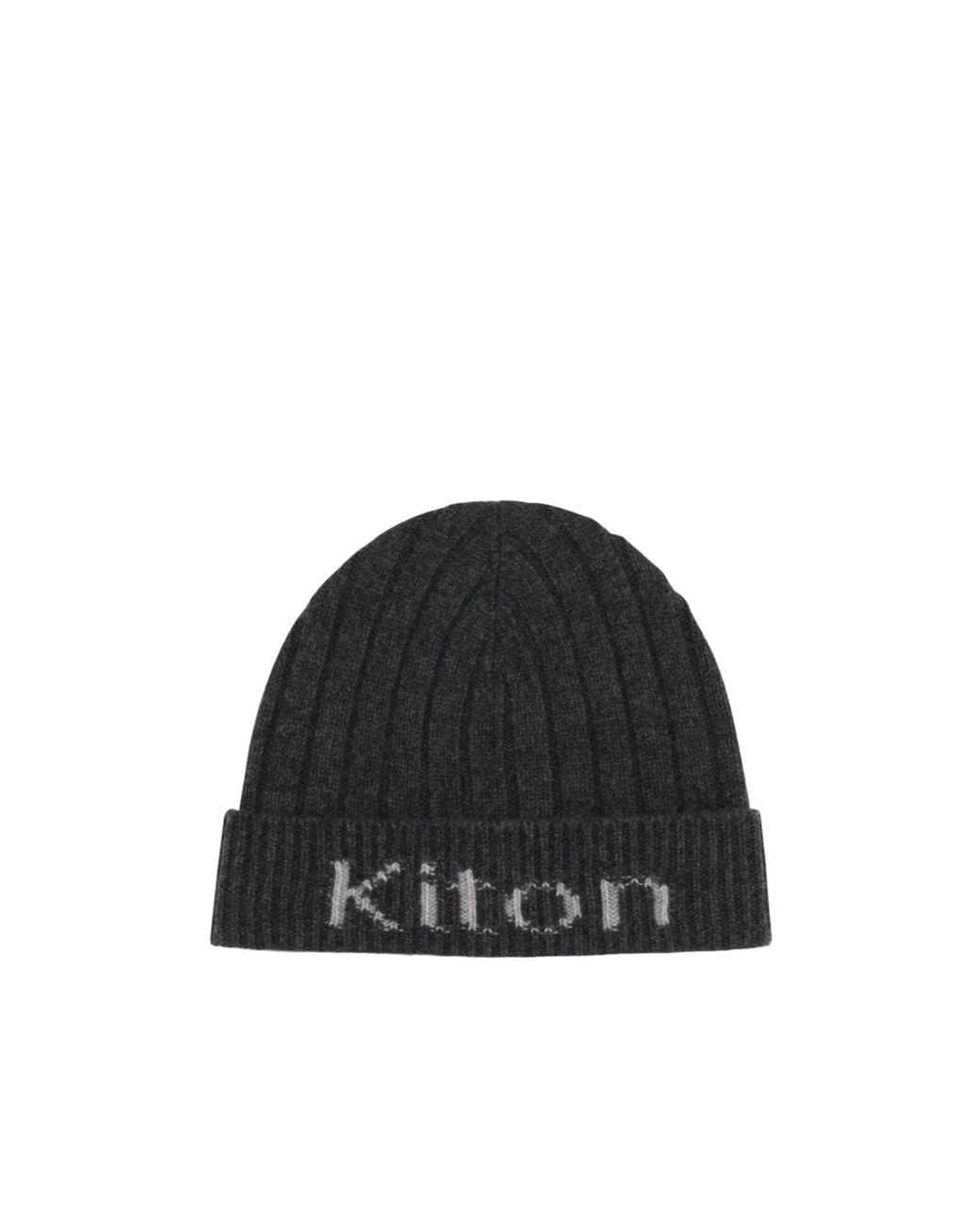 Kiton Black Ribbed-Knit Logo-Intarsia Hat for men