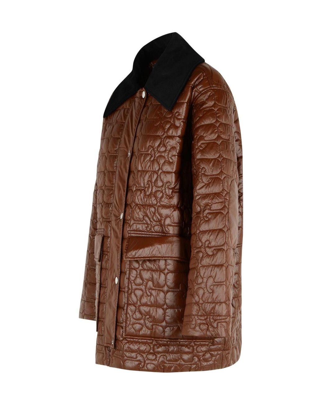 Ganni Brown Buttoned Padded Jacket