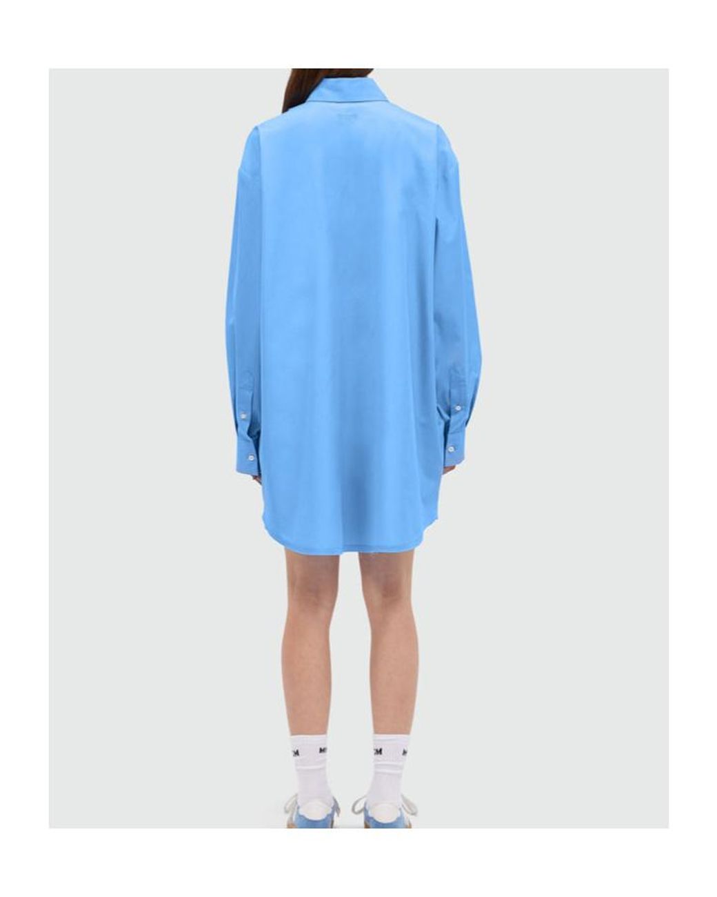 MSGM Blue Ruffled Curved Hem Mini Dress