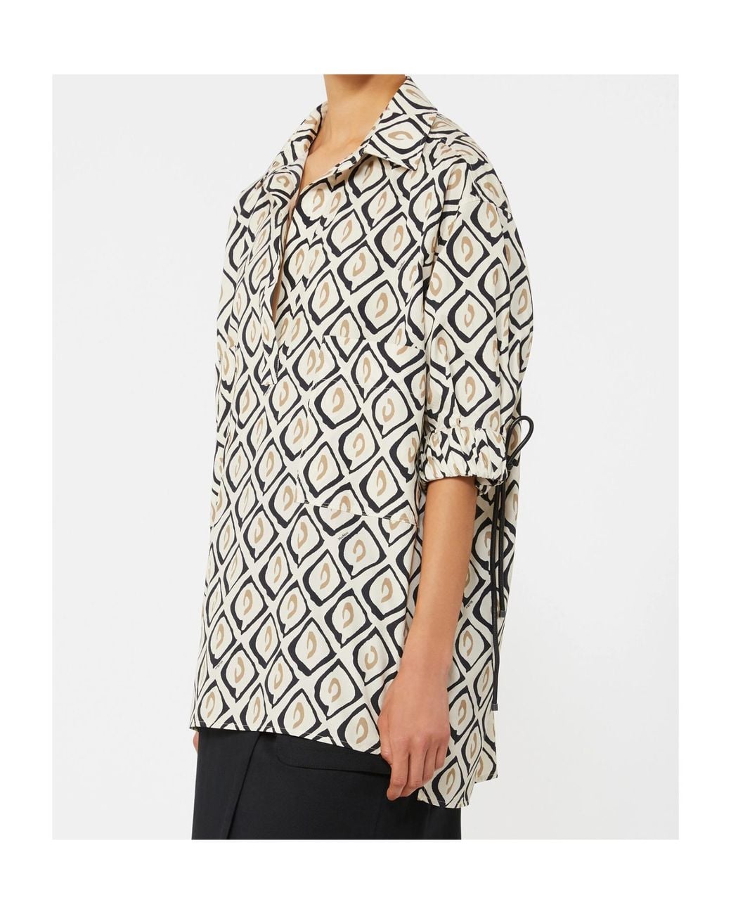 Max Mara White Cotton Poplin Printed Drawstring Shirt