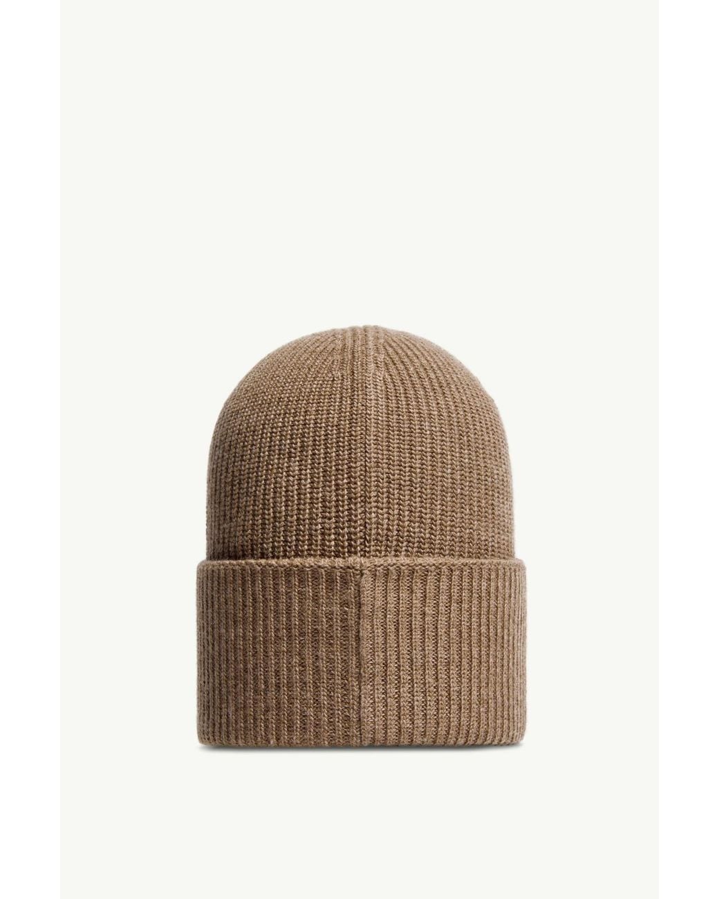 Moncler Brown Logo Patch Knitted Beanie