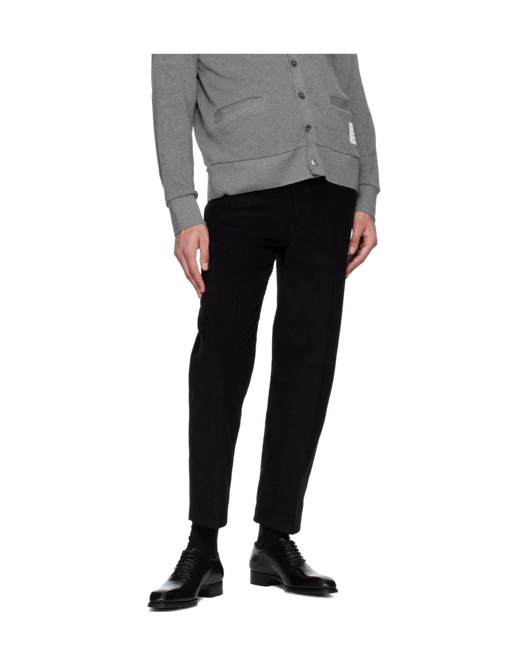 Thom Browne Black Corduroy Stripe Detail Chino Trousers for men