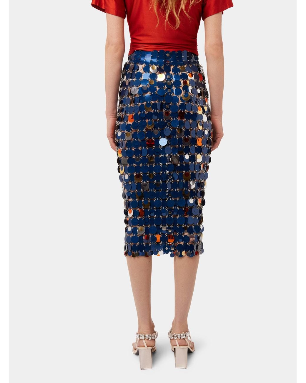 Rabanne Blue High Waisted Sequinned Midi Skirt