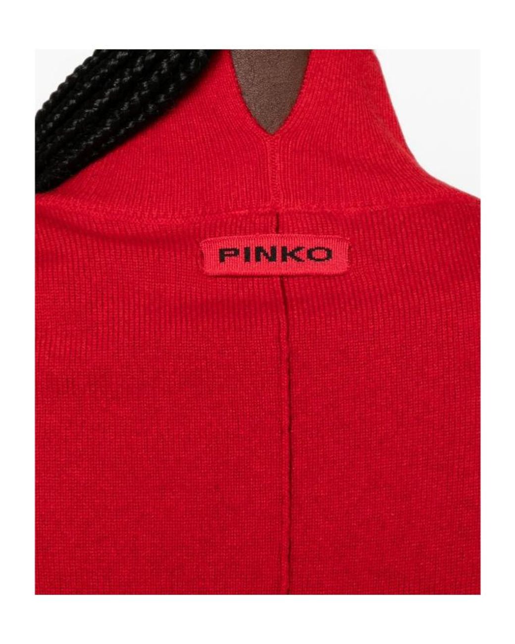 Pinko Red Ribbed Mock-Neck Knitted Sweater