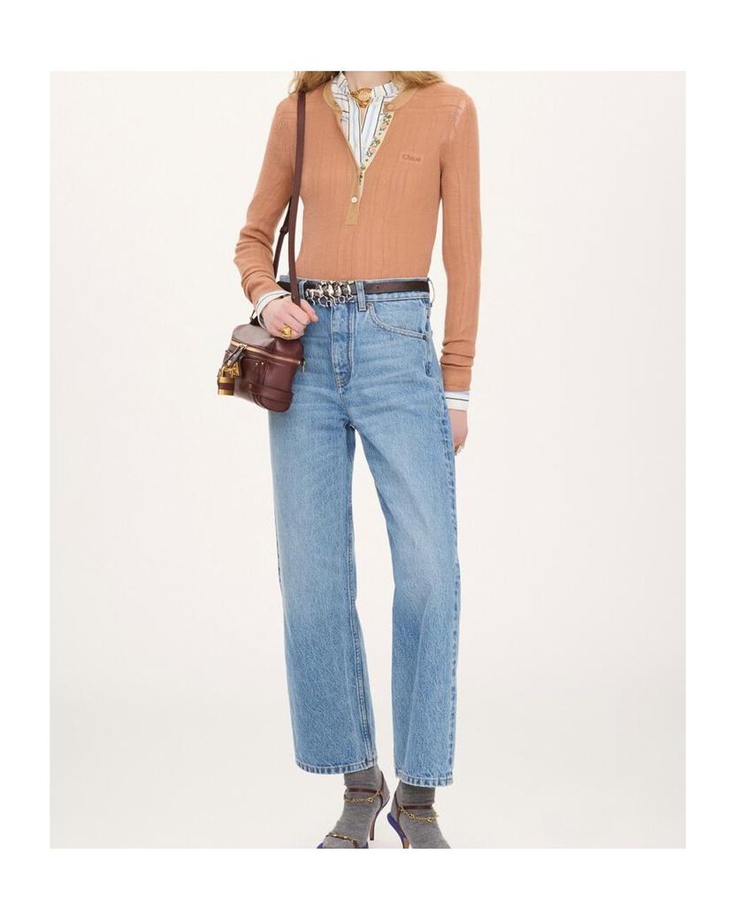 Chloé Multicolor Chloé Mp20 Ribbed Henley Knitted Top