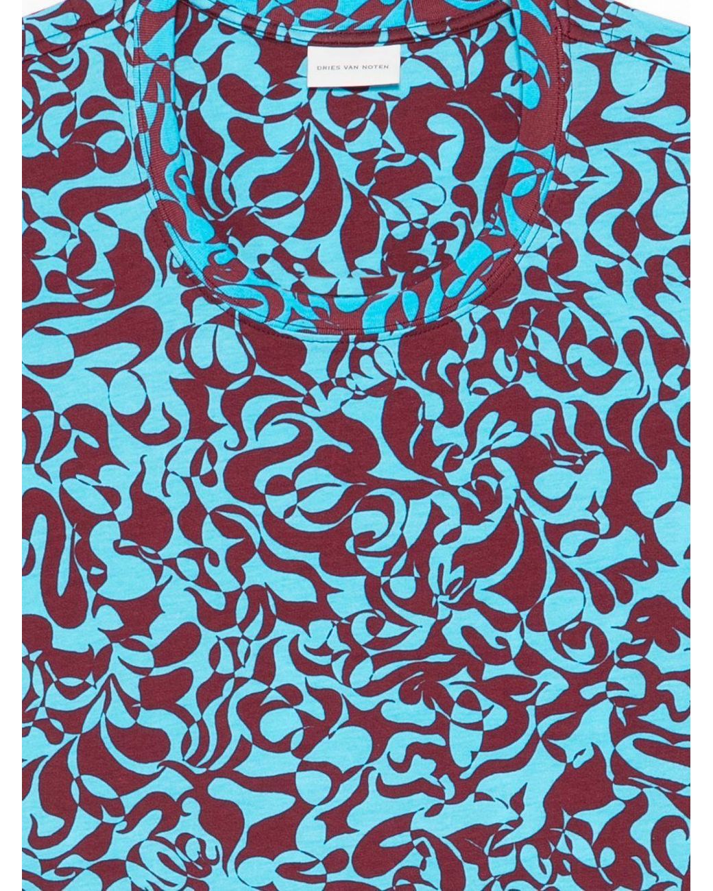 Dries Van Noten Blue Crewneck Printed T-Shirt for men