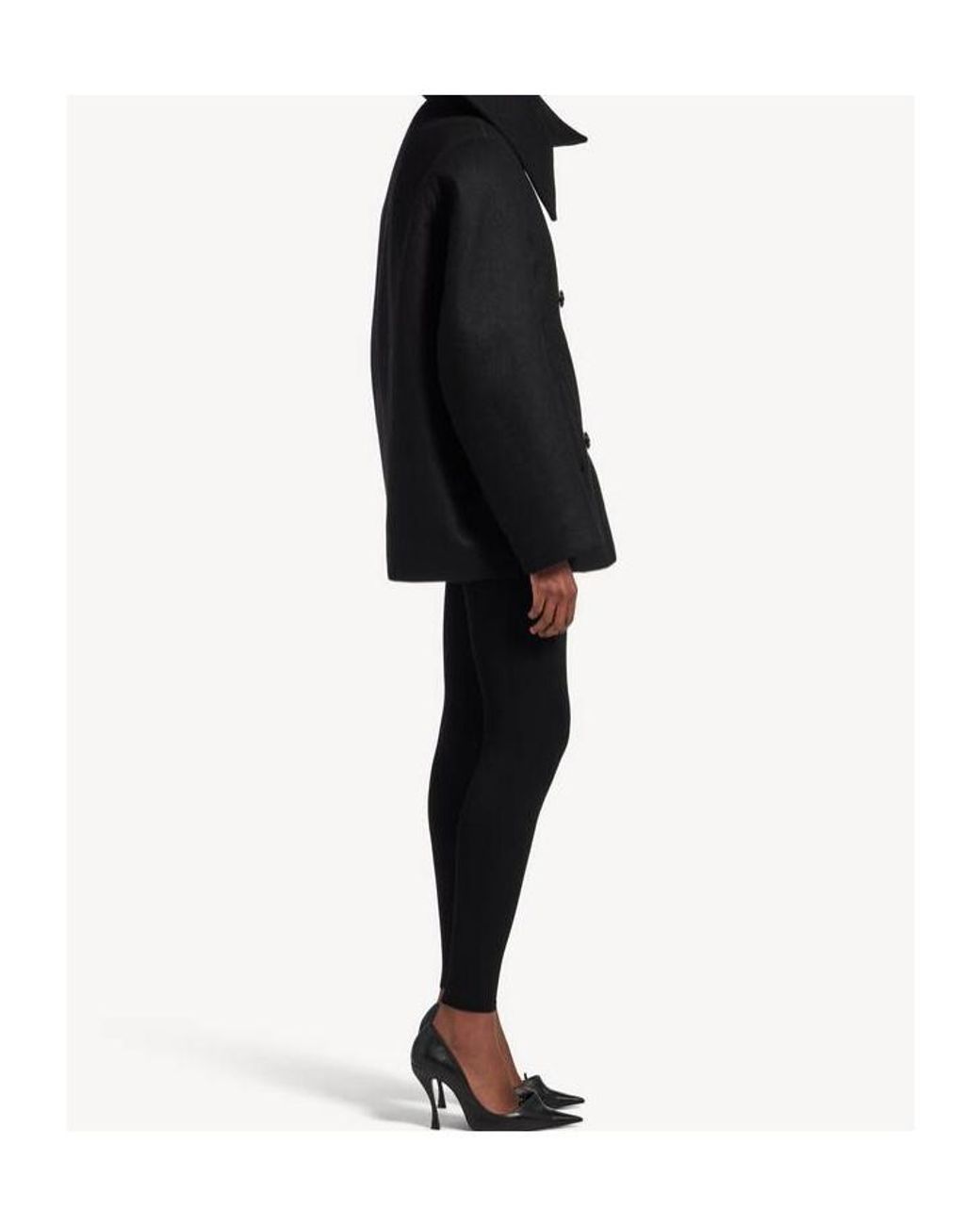 Balenciaga Black Asymmetrical Neck Caban Coat