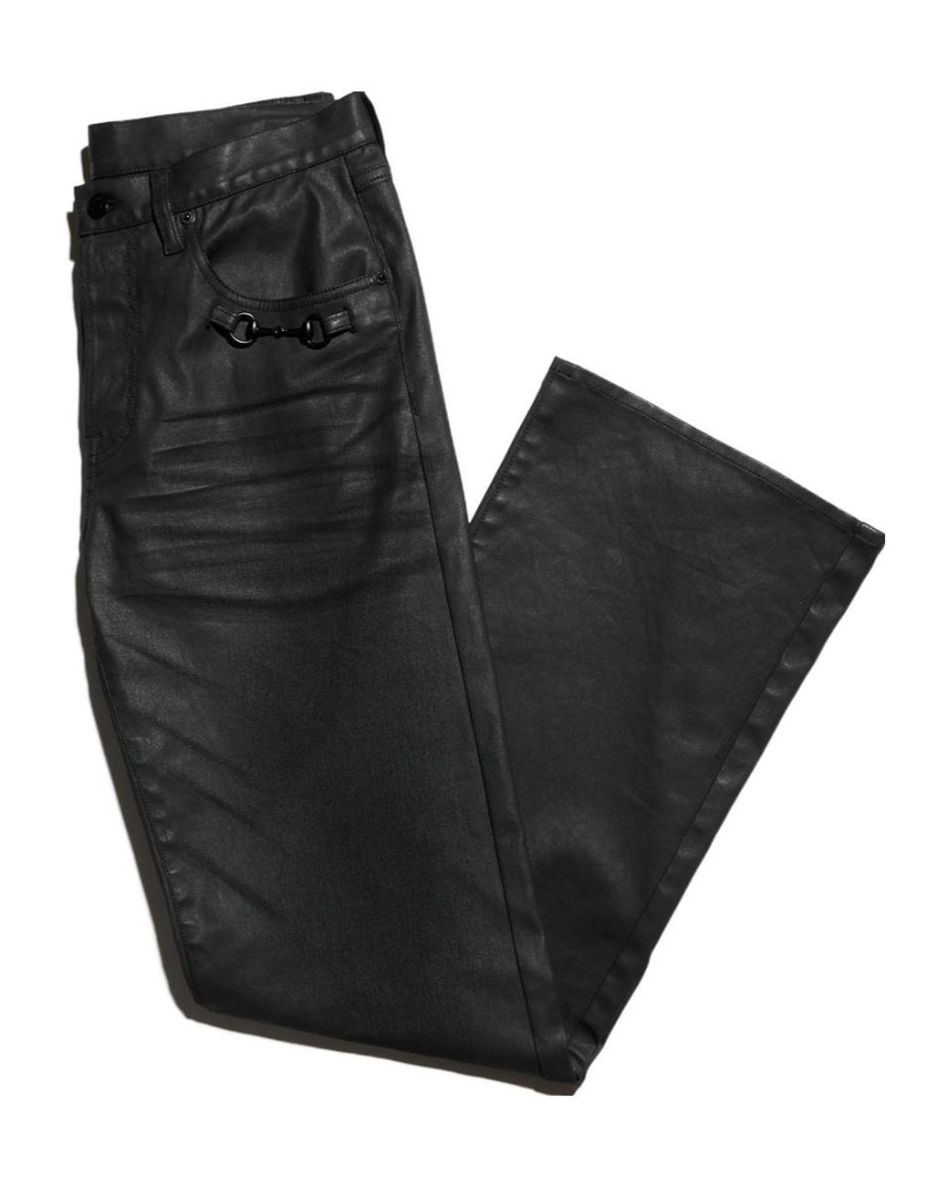 Gucci Black Flared Coated Cotton Twill Denim Pants for men