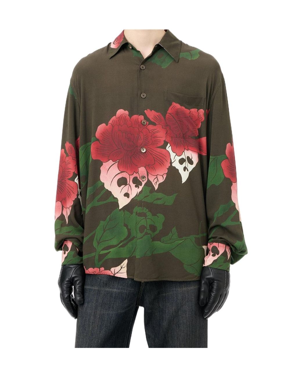 Our Legacy Green Floral Print Long-Sleeve Shirt for men
