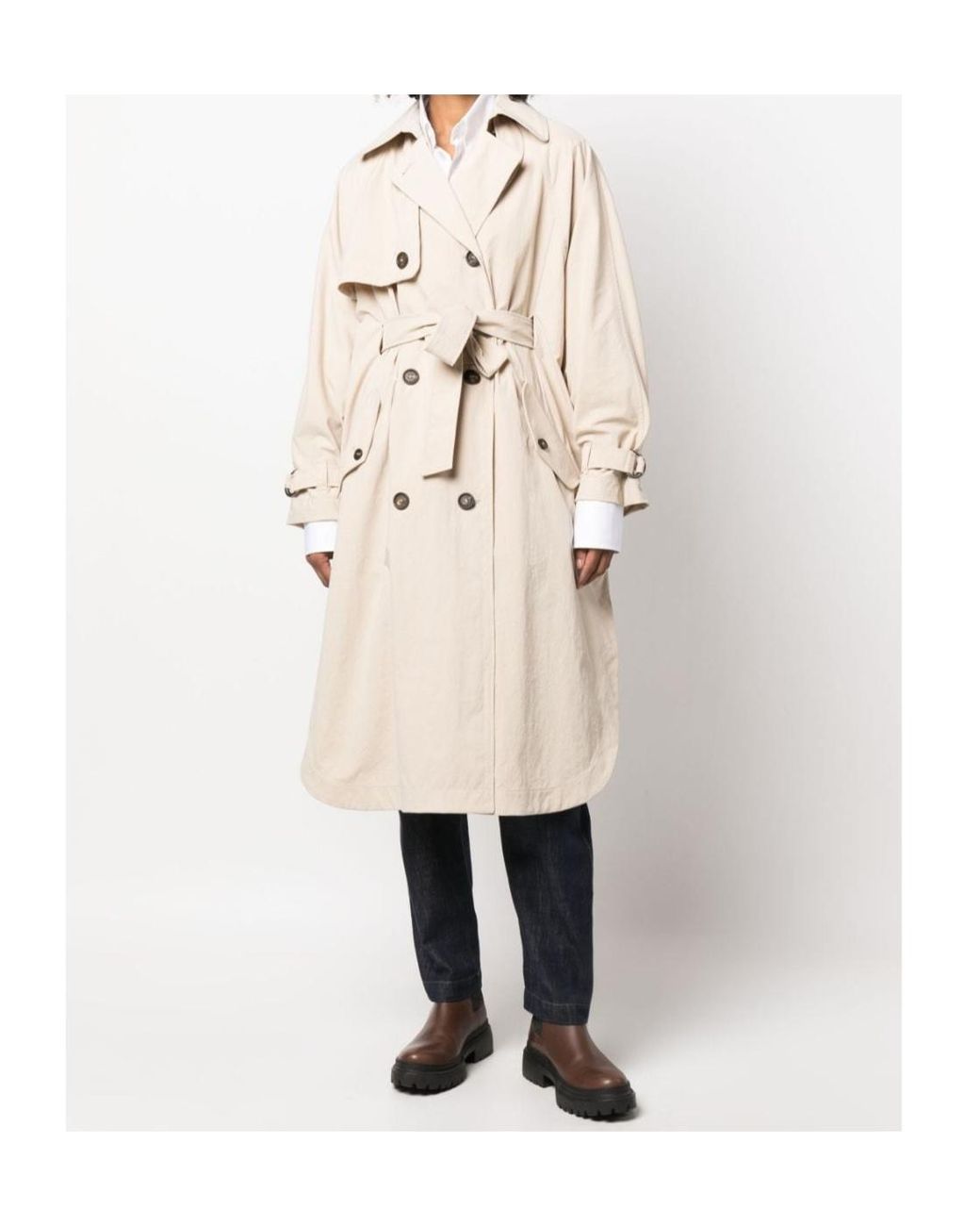 Brunello Cucinelli Natural Long-Sleeved Trench Coat