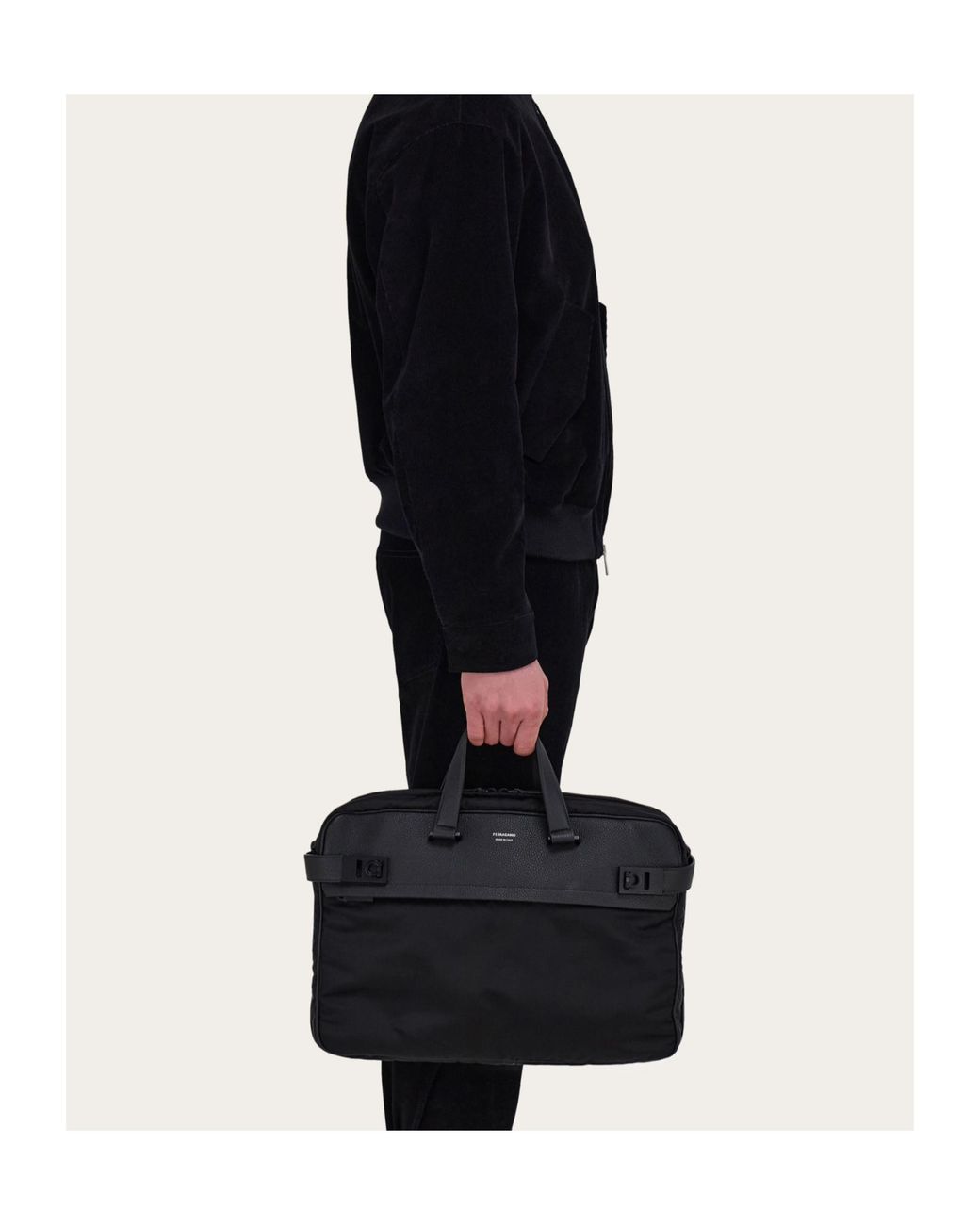 Ferragamo Black Gancini-Motif Laptop Bag