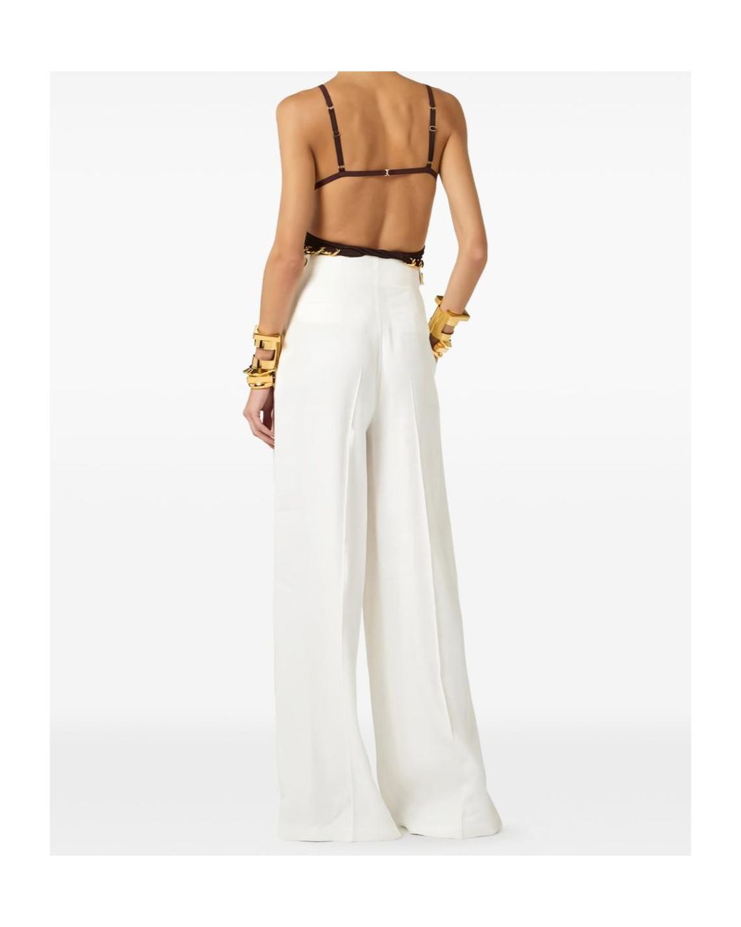 Elisabetta Franchi White High-Waist Wide-Leg Pants