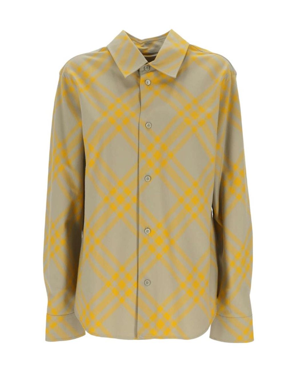 Burberry Yellow Checked Collared Long-Sleeve Shirt