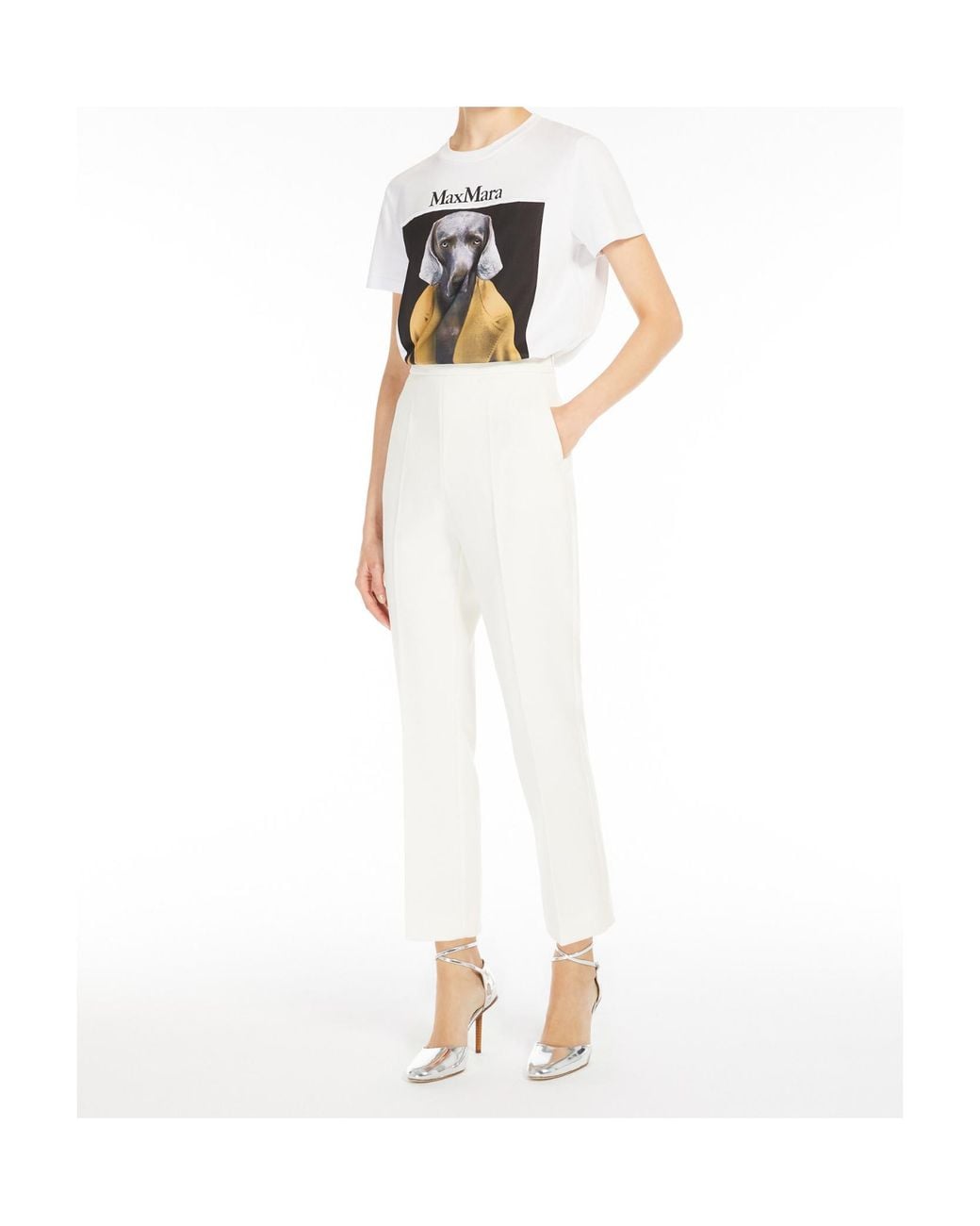 Max Mara White Cipria Graphic Printed Crewneck T-Shirt