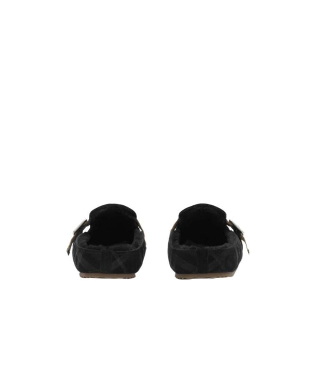Burberry Black Check Shearling Urchin Clogs for men