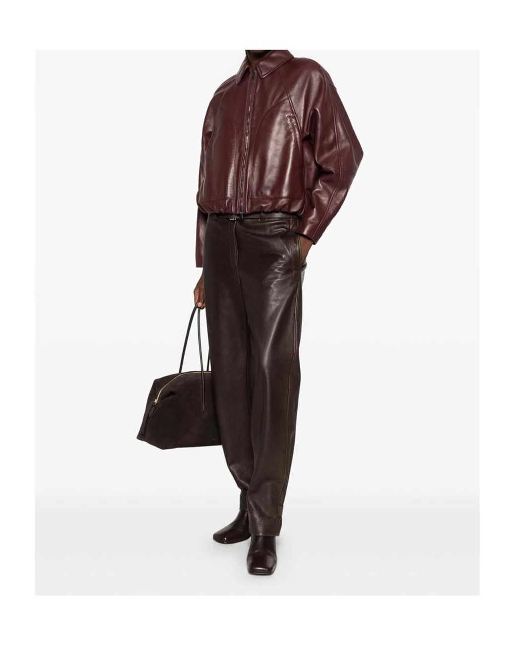 Brunello Cucinelli Brown Zip-Up Leather Jacket