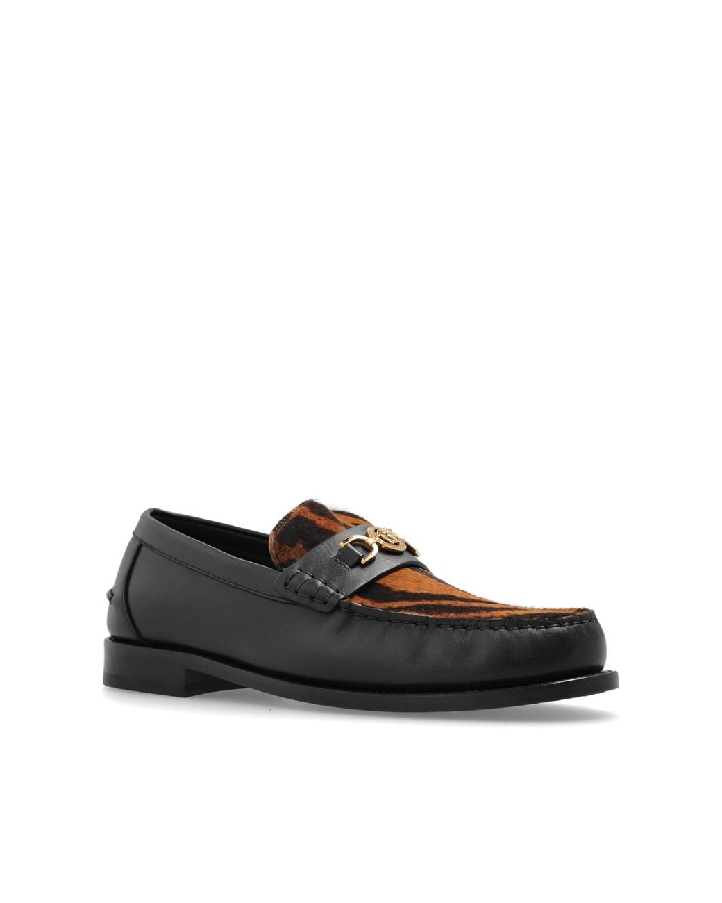 Versace Black Leopard-Printed Slip-On Loafers for men