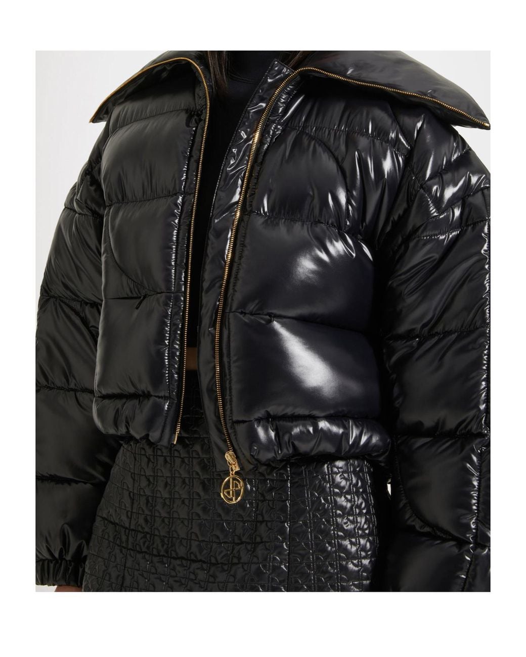 Patou Black Zip-Up Cropped Puffer Jacket