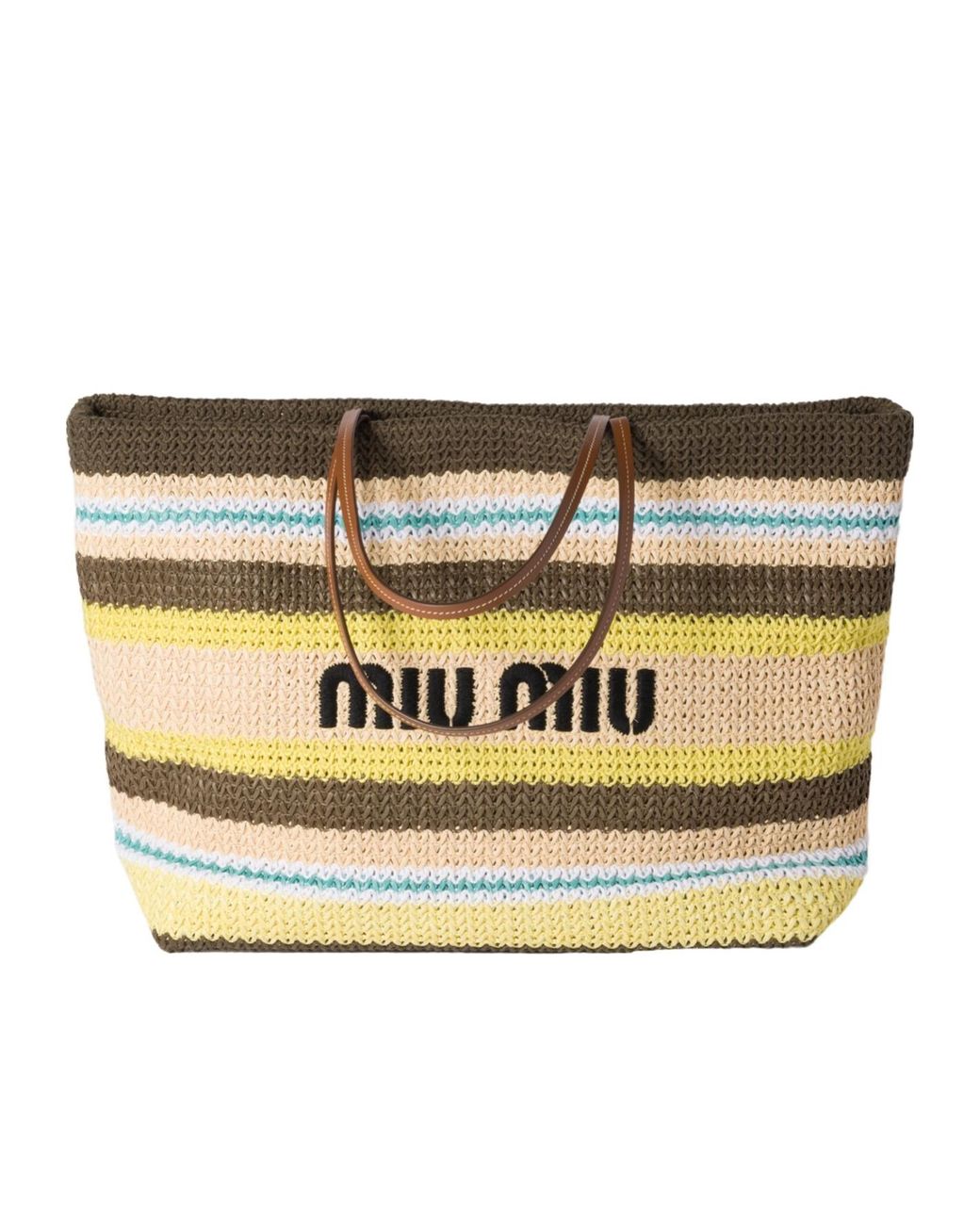 トートバッグ MIU MIU 5BG248_2DO3_F04EM RAFFIA EFFECT WOVEN TOTE BAG Miu Miu Raffia-Effect Woven Tote Bag | Fashion Clinic
