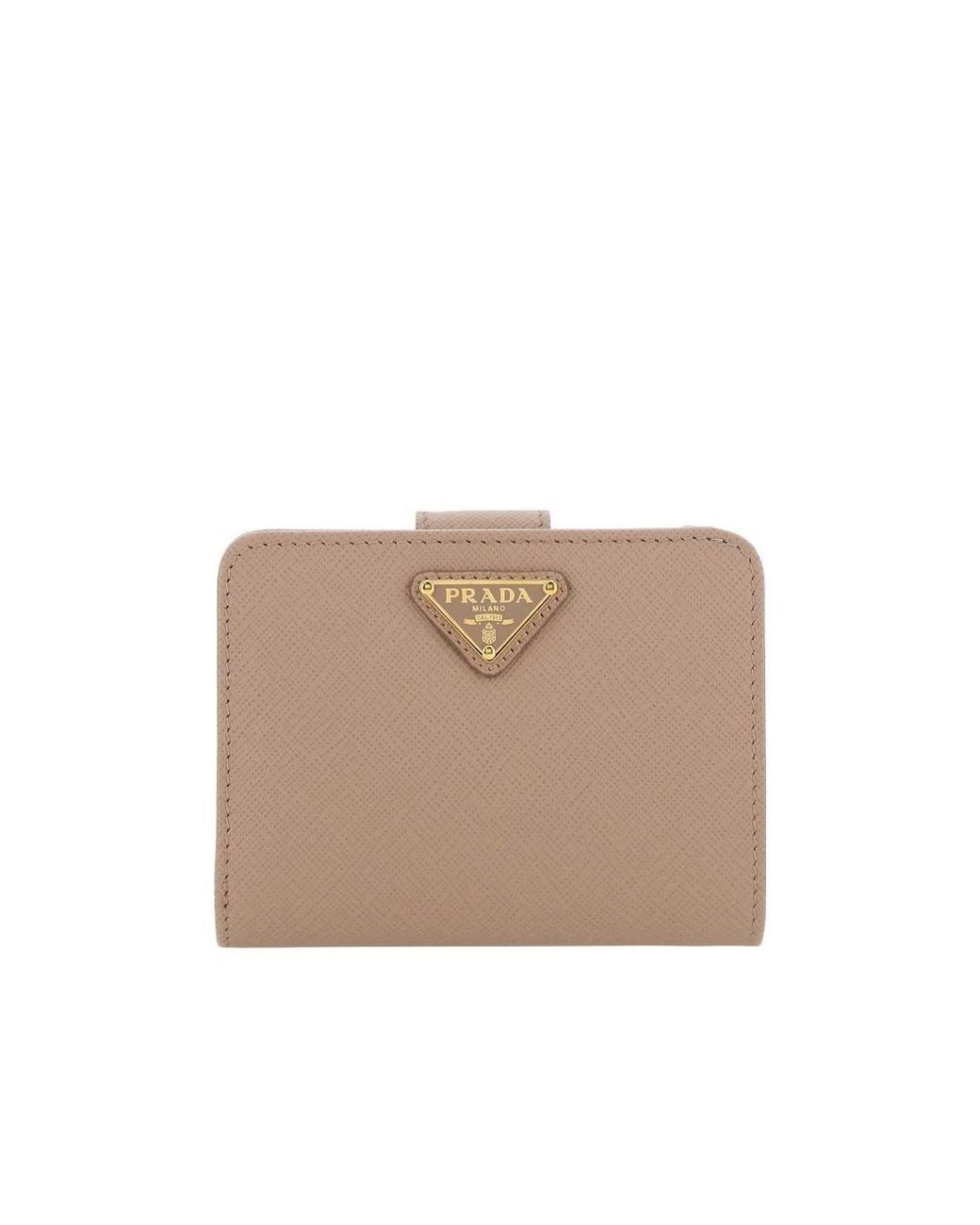 Prada Natural Triangle Logo Zip-Around Wallet