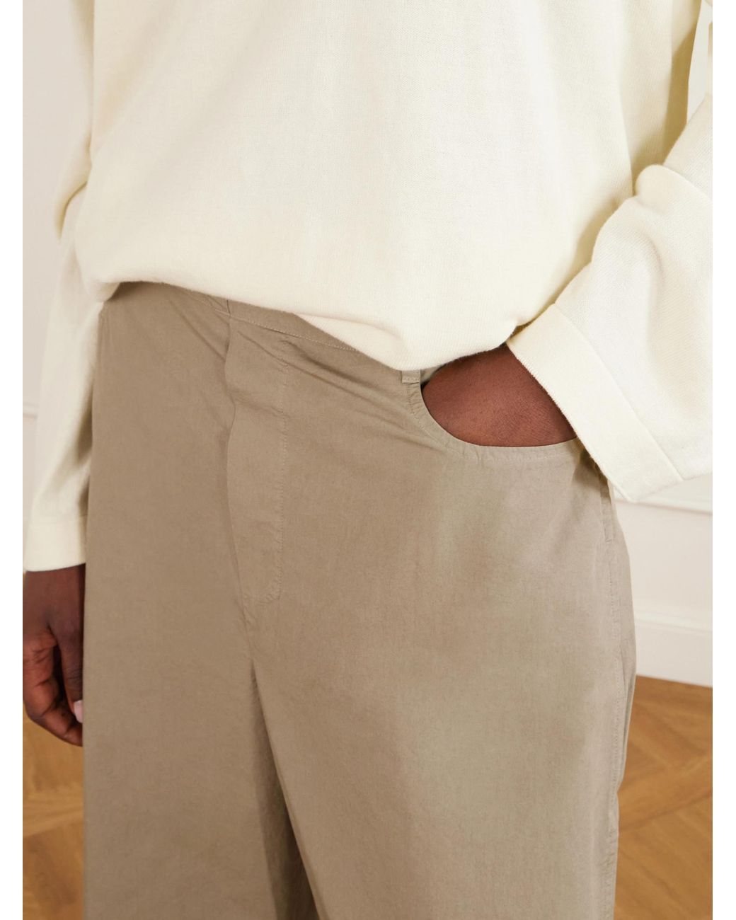 Leset Natural Kyoto Cotton-Poplin Low-Rise Wide-Leg Pants